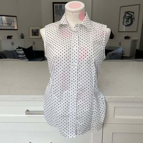 Jones New York Signature Slvless Button Down Polka Dot Print Blouse Wht Blk Sz S - Picture 10 of 10